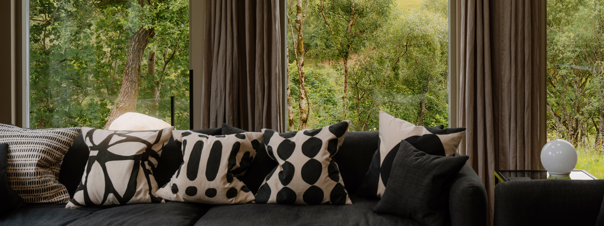 larch house window views to woodland